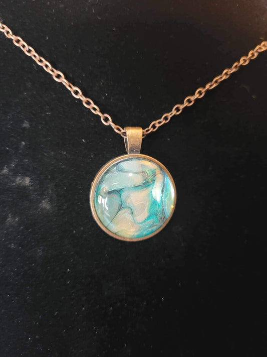 Hand Blown Painted Necklace w/ Chain